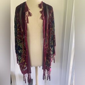Velvet and Silk Floral Fringe and beaded kimono one size